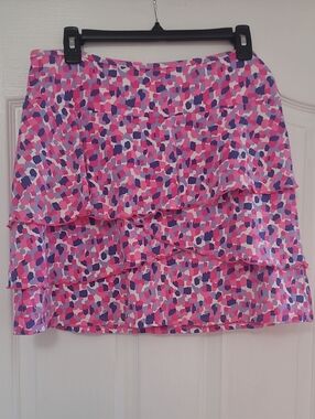 Cover Up Ruffled Mini Skirt in Pink And Purple Multi Print
